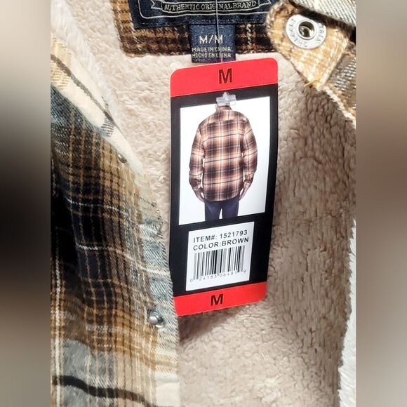 Grizzly Mountain Men's M Sherpa Lined Flannel Shirt Jacket Shacket Brown Plaid - Picture 16 of 16